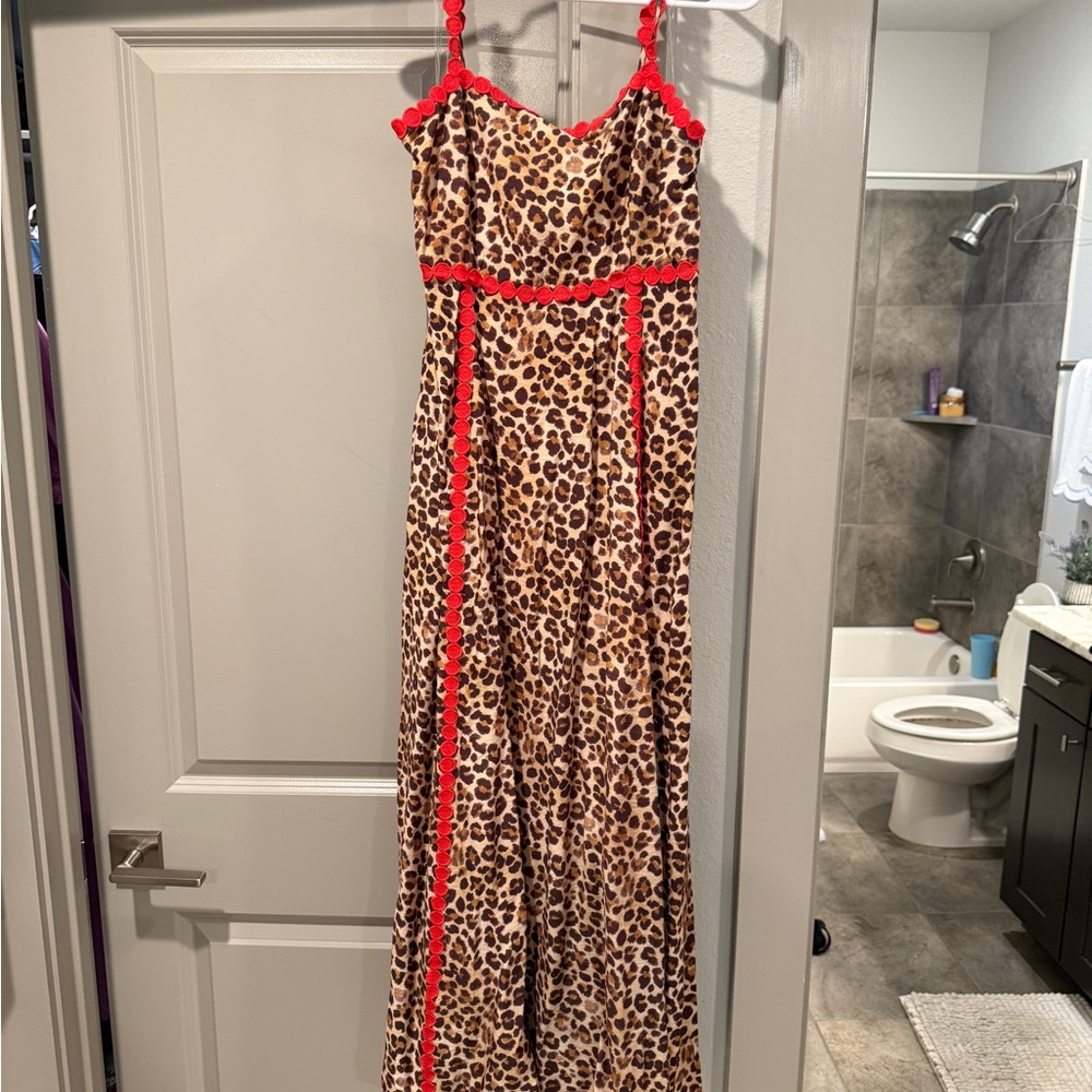 Leopard Print Maxi Dress with Red Accents